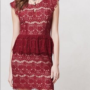 Burgundy Lace Peplum Dress from Anthropologie